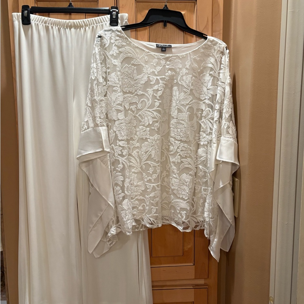 Elegant Lace Top with Sheer Flowing Pants